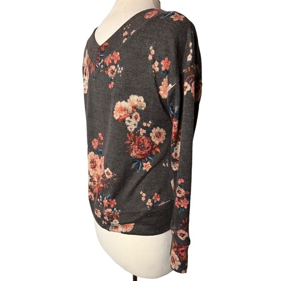 Mason & Bell medium sweater floral V-neck long sleeve gray pink soft - Picture 2 of 10